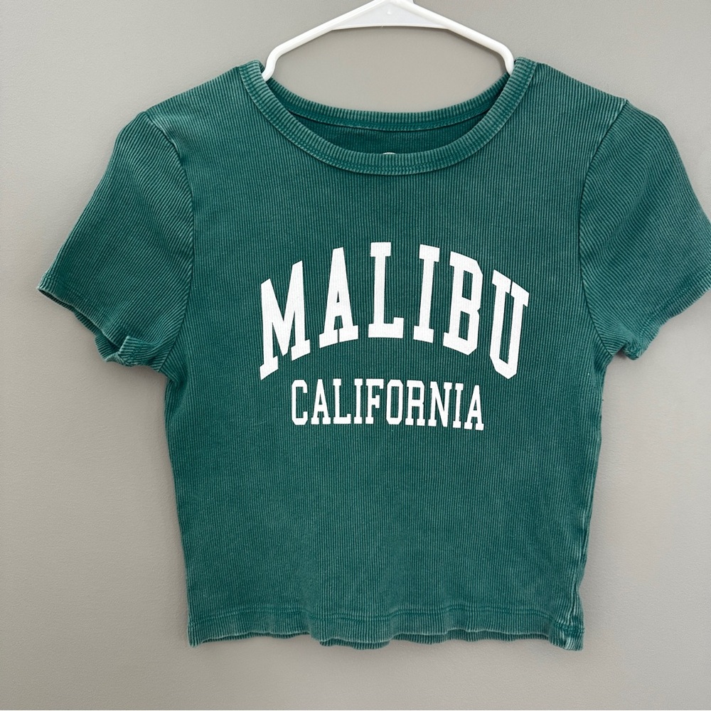 green Social Culture ribbed Malibu California cropped t-shirt